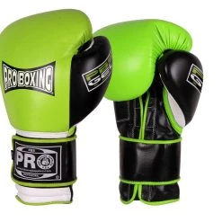 Pro Boxing Supplies Pro Boxing® Series Gel Hook And Loop Gloves - Neon Green/White/Black