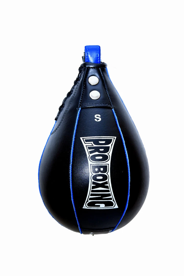 Pro Boxing Supplies Punching Bags Pro Boxing® Leather Speed Bag - Black/Blue Trim 1 Pro Boxing Supplies Punching Bags Pro Boxing® Leather Speed Bag - Black/Blue Trim