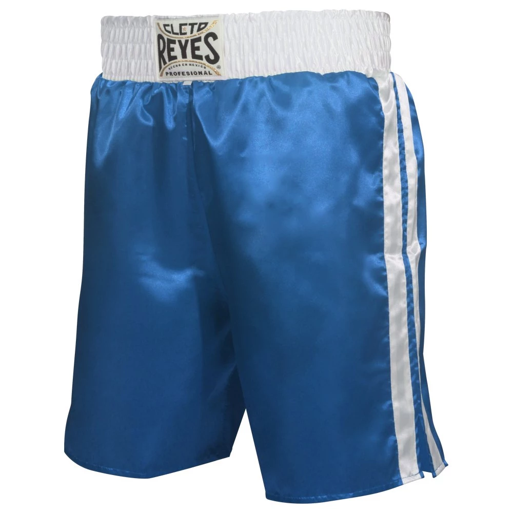 Pro Boxing Supplies Cleto Reyes Satin Classic Boxing Trunks - Blue/White Apparel 1 Pro Boxing Supplies Cleto Reyes Satin Classic Boxing Trunks - Blue/White Apparel