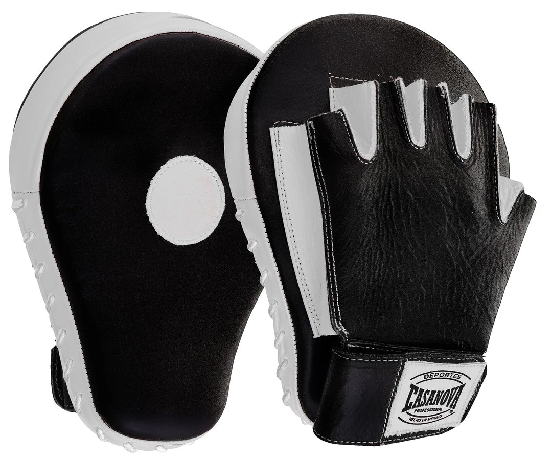Pro Boxing Supplies Casanova Boxing® Professional Fingerless Focus Mitt - Black/White 1 Pro Boxing Supplies Casanova Boxing® Professional Fingerless Focus Mitt - Black/White