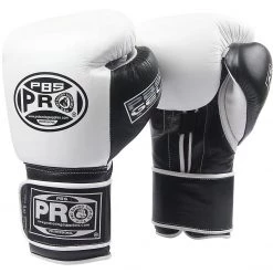 Pro Boxing Supplies Pro Boxing® Series Gel Hook And Loop Gloves - White/Black With Black Thumb