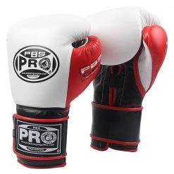 Pro Boxing Supplies Pro Boxing® Series Gel Hook And Loop Gloves - PBG White/Black With Red Thumb