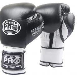 Pro Boxing Supplies Pro Boxing® Series Gel Hook And Loop Gloves - Black/White With Black Thumb