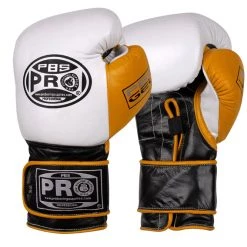 Pro Boxing Supplies Pro Boxing® Series Gel Hook And Loop Gloves - PBG White/Black With Yellow Thumb