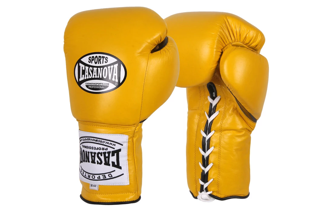 Pro Boxing Supplies Casanova Boxing® Professional Lace Up Training Gloves - Yellow 1 Pro Boxing Supplies Casanova Boxing® Professional Lace Up Training Gloves - Yellow